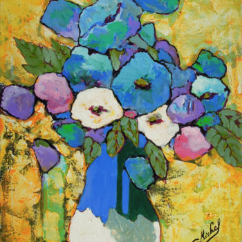 Peinture intitulée "fleurs bleues" par Gérard Michel, Œuvre d'art originale, Acrylique Monté sur Châssis en bois