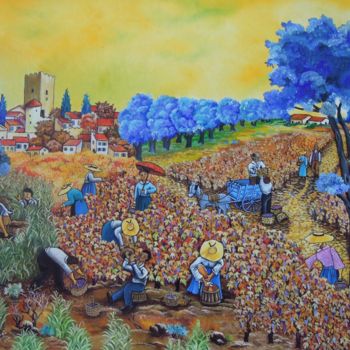 Peinture intitulée "Les vendanges" par Gérard Michel, Œuvre d'art originale, Huile Monté sur Châssis en bois