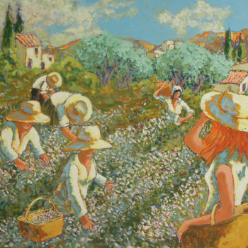 Peinture intitulée "ceuillette du jasmi…" par Gérard Michel, Œuvre d'art originale, Acrylique Monté sur Châssis en bois