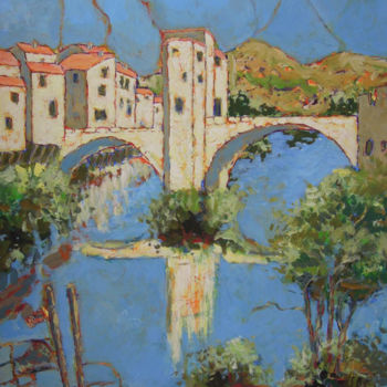 Painting titled "vieux-pont de Sospel" by Gérard Michel, Original Artwork, Acrylic Mounted on Wood Stretcher frame