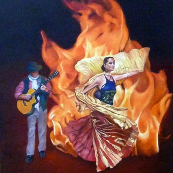 Peinture intitulée "flamenco 1" par Gerard Monborren, Œuvre d'art originale, Huile