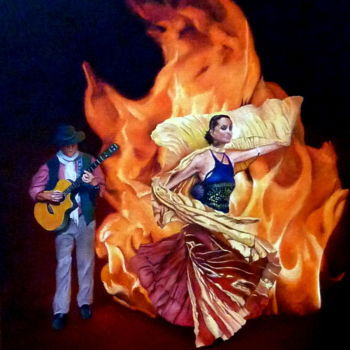 Pintura titulada "danse enflammée" por Gerard Monborren, Obra de arte original, Oleo