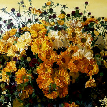 Peinture intitulée "fleurs ensoleillées" par Gerard Monborren, Œuvre d'art originale, Huile