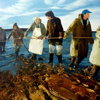 Malerei mit dem Titel "Pêcheurs de l'étang…" von Gerard Monborren, Original-Kunstwerk, Öl