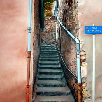 Peinture intitulée "Ruelle triquedame" par Gerard Monborren, Œuvre d'art originale, Huile