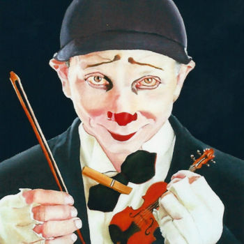 Painting titled "clown au violon" by Gerard Monborren, Original Artwork, Oil