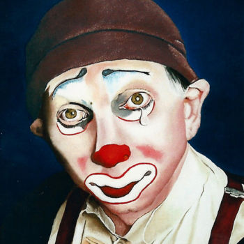 Malerei mit dem Titel "clown-triste" von Gerard Monborren, Original-Kunstwerk, Öl