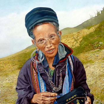 Malerei mit dem Titel "ethnie Sapa" von Gerard Monborren, Original-Kunstwerk, Öl
