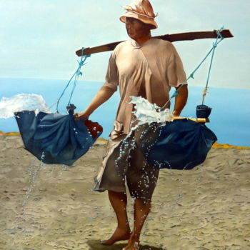 Peinture intitulée "porteur d'eau 1" par Gerard Monborren, Œuvre d'art originale, Huile