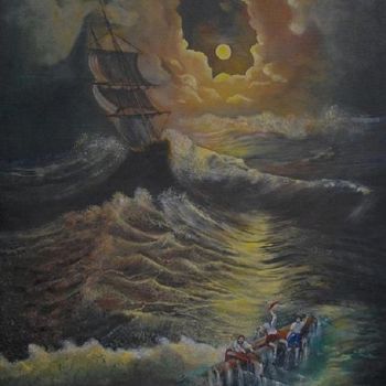 Painting titled "Les naufragés du cl…" by Gérard Pinel, Original Artwork, Oil