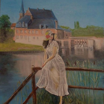 Painting titled "L'attente devant le…" by Gérard Pinel, Original Artwork, Oil