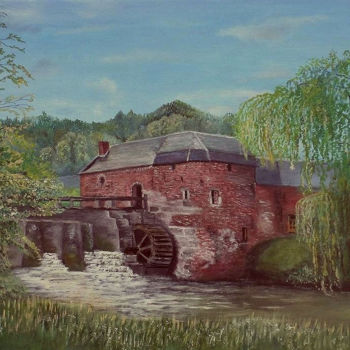 Painting titled "Le moulin de Rombies" by Gérard Pinel, Original Artwork, Oil