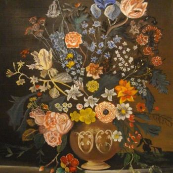 Peinture intitulée "Bouquet de fleurs" par Gérard Pinel, Œuvre d'art originale, Huile