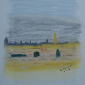 Drawing titled "paysage urbain" by Gerard Pompee, Original Artwork, Pastel