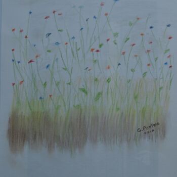 Рисунок под названием "champ de fleur" - Gerard Pompee, Подлинное произведение искусства, Пастель