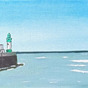 Painting titled "Phare du Tréport" by Gerard Pompee, Original Artwork, Acrylic Mounted on Wood Stretcher frame