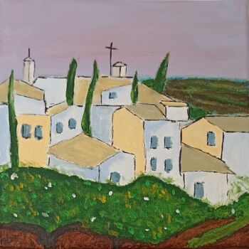 Painting titled "Village" by Gerard Pompee, Original Artwork, Acrylic Mounted on Wood Stretcher frame