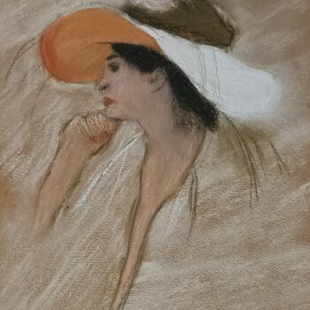 Peinture intitulée "Femme aux chapeaux" par Gerard Pompee, Œuvre d'art originale, Pastel