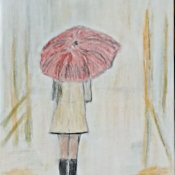 Painting titled "Sous la pluie" by Gerard Pompee, Original Artwork, Pastel Mounted on Wood Stretcher frame