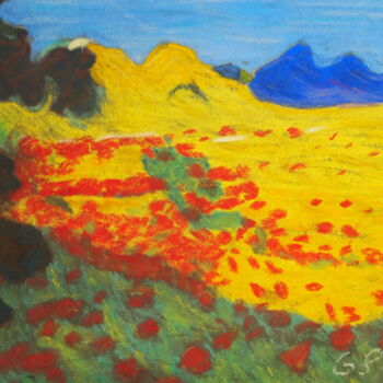 Malerei mit dem Titel "COQUELICOT" von Gerard Pompee, Original-Kunstwerk, Pastell