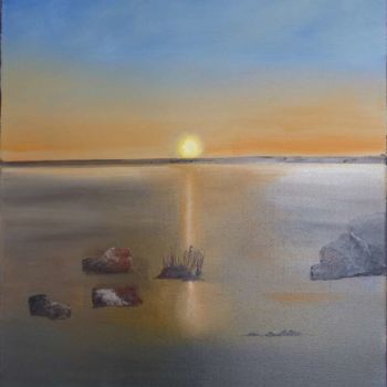 Painting titled "Coucher de soleil à…" by Gérard Roussel, Original Artwork, Oil