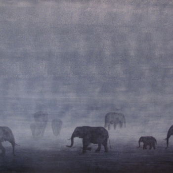 Malerei mit dem Titel "Nuit des éléphants" von Gerard Dugardin, Original-Kunstwerk