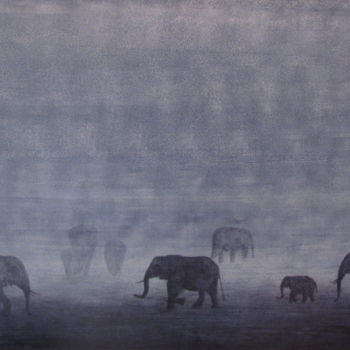 Painting titled "Nuit des éléphants" by Gerard Dugardin, Original Artwork