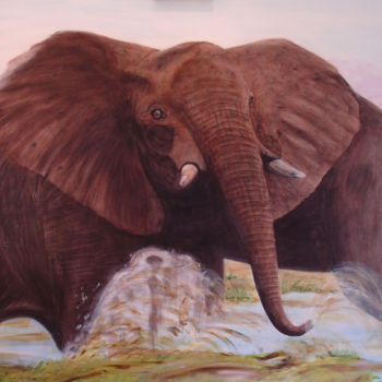 Painting titled "Frayeur d'éléphant" by Gerard Dugardin, Original Artwork