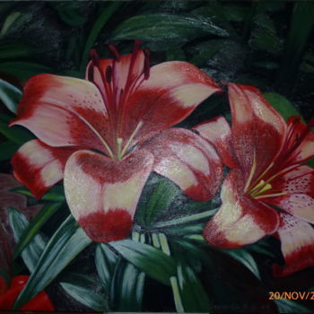 Pintura intitulada "Flores con Pistilos" por Gerardo Rodriguez Granda, Obras de arte originais, Óleo Montado em Outro painel…