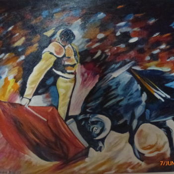 Painting titled "Derechazo" by Gerardo Rodriguez Granda, Original Artwork, Oil Mounted on Other rigid panel