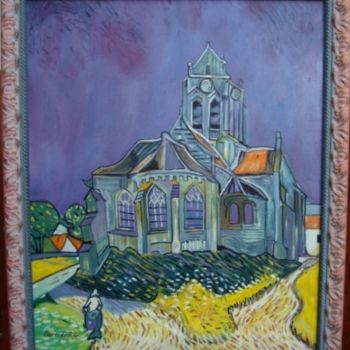 Pittura intitolato "Iglesia de Auvers-S…" da Gerardo Rodriguez Granda, Opera d'arte originale, Olio