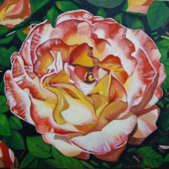 Painting titled "Flor" by Gerardo Rodriguez Granda, Original Artwork, Oil Mounted on Other rigid panel