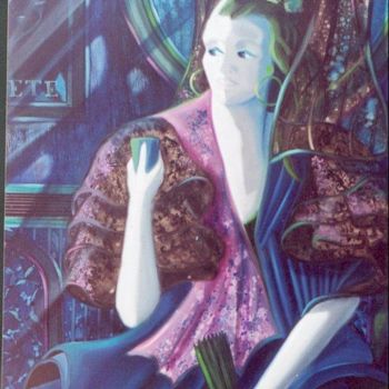 Peinture intitulée "Anissa à l'éventail" par Gérard Simonin, Œuvre d'art originale, Huile