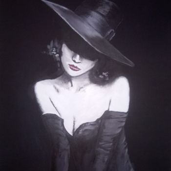 Malerei mit dem Titel "femme au chapeau 2" von Gerard Taillefesse, Original-Kunstwerk, Acryl