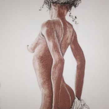 Tekening getiteld "femme de dos" door Gerard Taillefesse, Origineel Kunstwerk, Houtskool