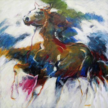 Peinture intitulée "Friesian Stallion" par Gerard Van Velzen, Œuvre d'art originale, Huile