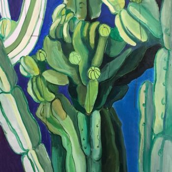 Painting titled "Cactus" by Gergana Balabanova, Original Artwork, Oil Mounted on Wood Stretcher frame