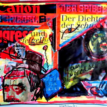 Collagen mit dem Titel "Rudi würgt." von Gerhard Pollheide, Original-Kunstwerk, Collagen
