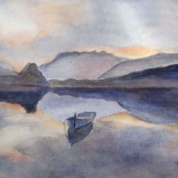 Painting titled "Crépuscule sur Uppe…" by Germaine Mauclere, Original Artwork, Watercolor