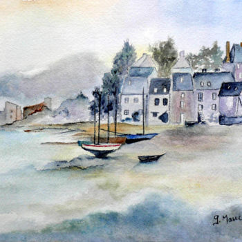Painting titled "Le Guildo d'après M…" by Germaine Mauclere, Original Artwork, Watercolor Mounted on Other rigid panel