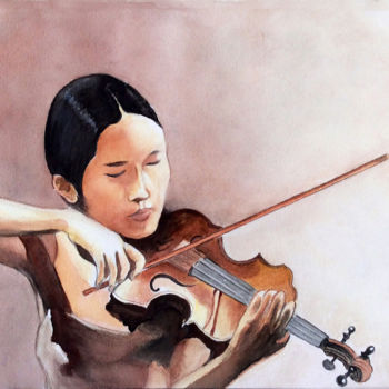 Pittura intitolato "038-la-violoniste-j…" da Germaine Mauclere, Opera d'arte originale