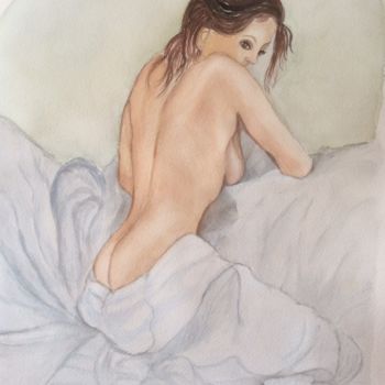 Картина под названием "Nu de dos n° 2" - Germaine Mauclere, Подлинное произведение искусства, Акварель
