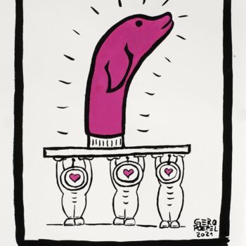 Dibujo titulada "Untitled (Pink Dolp…" por Gero Pöpel, Obra de arte original, Tinta