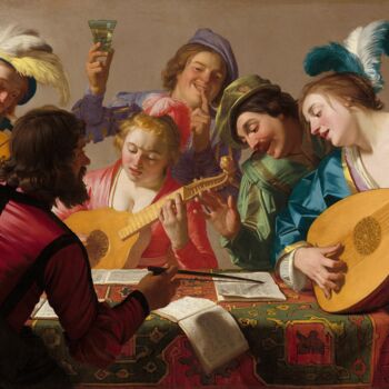 Pittura intitolato "Le concert" da Gerrit Van Honthorst, Opera d'arte originale, Olio