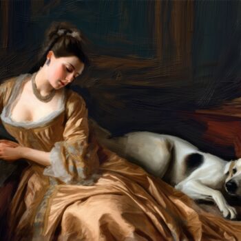 Arts numériques intitulée "Emily With Her Dog…" par Gerry Martinez, Œuvre d'art originale, Peinture numérique