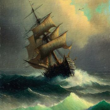 Arts numériques intitulée "Ship In The Stormy…" par Gerry Martinez, Œuvre d'art originale, Peinture numérique