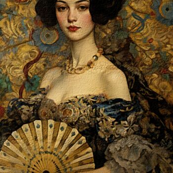 Digital Arts titled "Lady with A Fan : R…" by Gerry Martinez, Original Artwork, Digital Painting