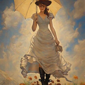 Digital Arts titled "Woman With A Parasol" by Gerry Martinez, Original Artwork, Digital Painting