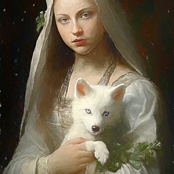 Digitale Kunst mit dem Titel "Lady With A White F…" von Gerry Martinez, Original-Kunstwerk, Digitale Malerei