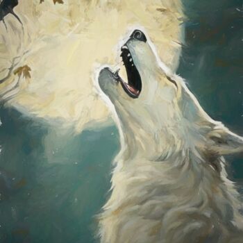 Digital Arts titled "White Wolf Howling…" by Gerry Martinez, Original Artwork, Digital Painting